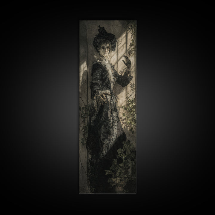 The Cemetery Greenhouse, Dark Romantic Horror Art, Tall Narrow Wall Art, Gothic Horror Wall Art, Framed Canvas Print, Halloween Wall Art