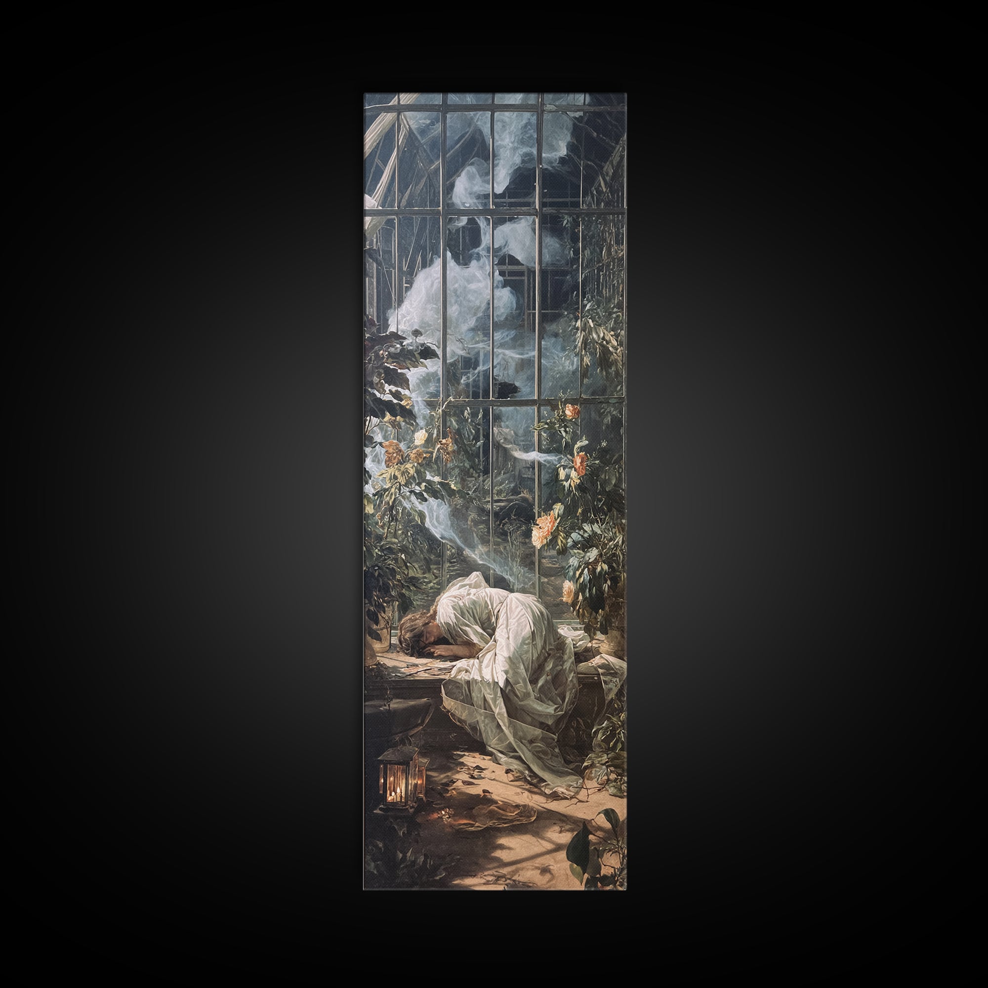 The Cemetery Greenhouse, Gothic Nightmare Art, Tall Narrow Wall Art, Dark Fantasy Wall Art, Framed Canvas Print, Halloween Wall Art