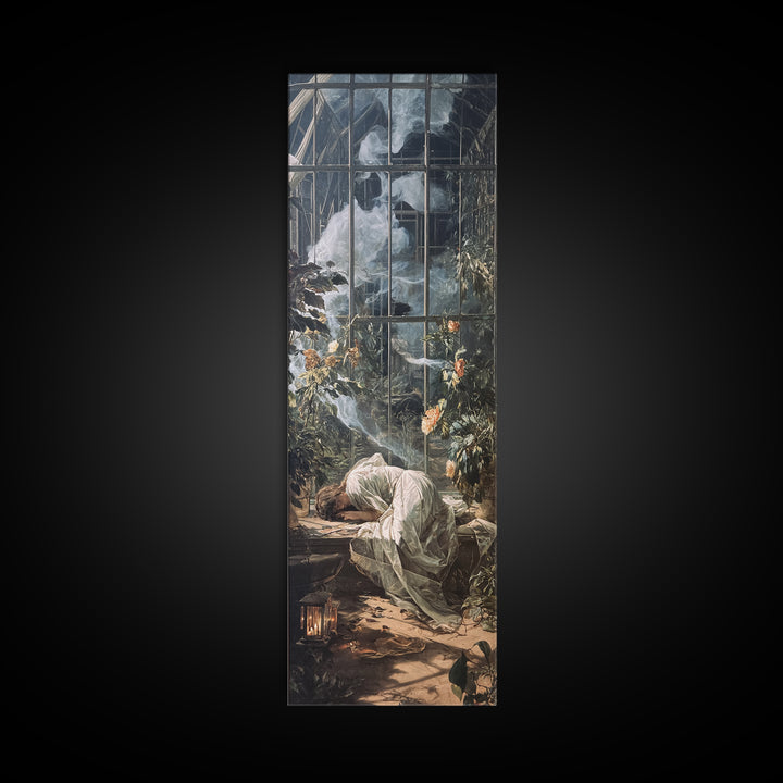 The Cemetery Greenhouse, Gothic Nightmare Art, Tall Narrow Wall Art, Dark Fantasy Wall Art, Framed Canvas Print, Halloween Wall Art