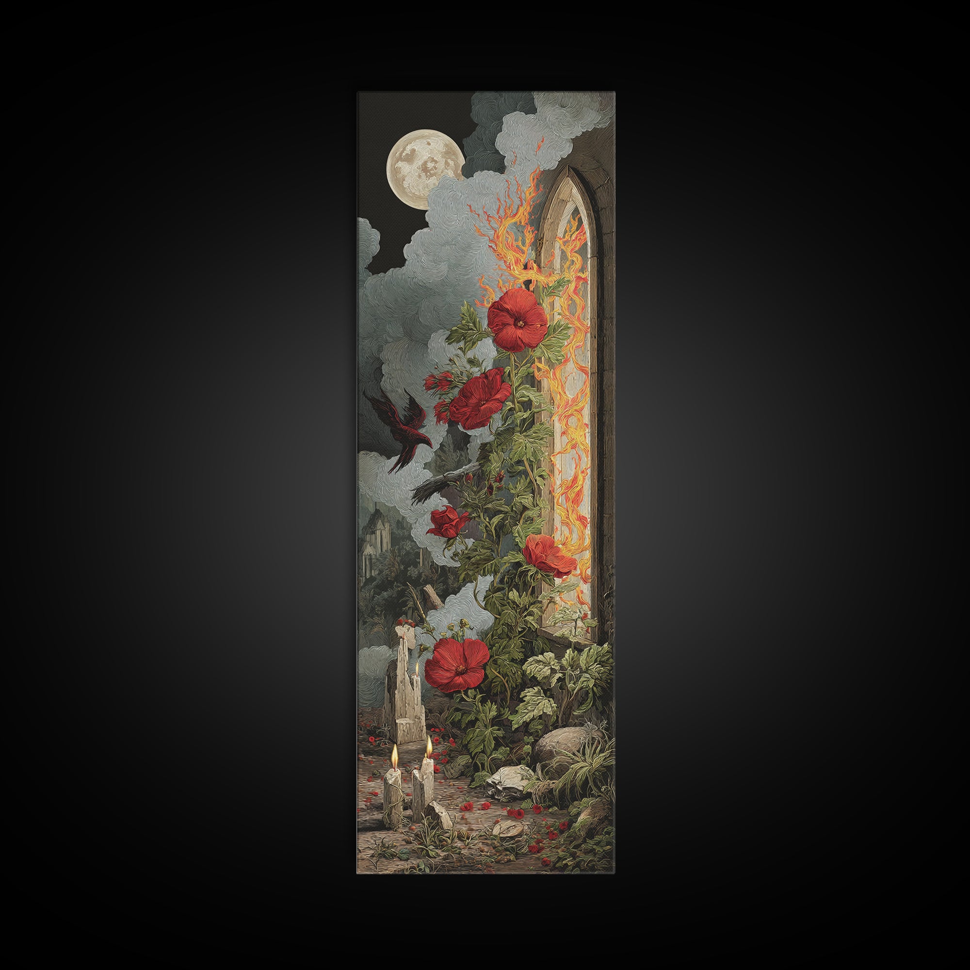 The Cemetery Greenhouse, Visionary Gothic Art, Tall Narrow Wall Art, Macabre Wall Art, Canvas Print, Halloween Wall Art