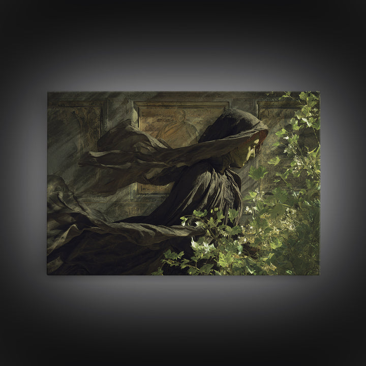 The Cemetery Greenhouse, Symbolist Gothic Landscape, Landscape Wall Art, Dark Fantasy Wall Art, Framed Canvas Print, Halloween Wall Art