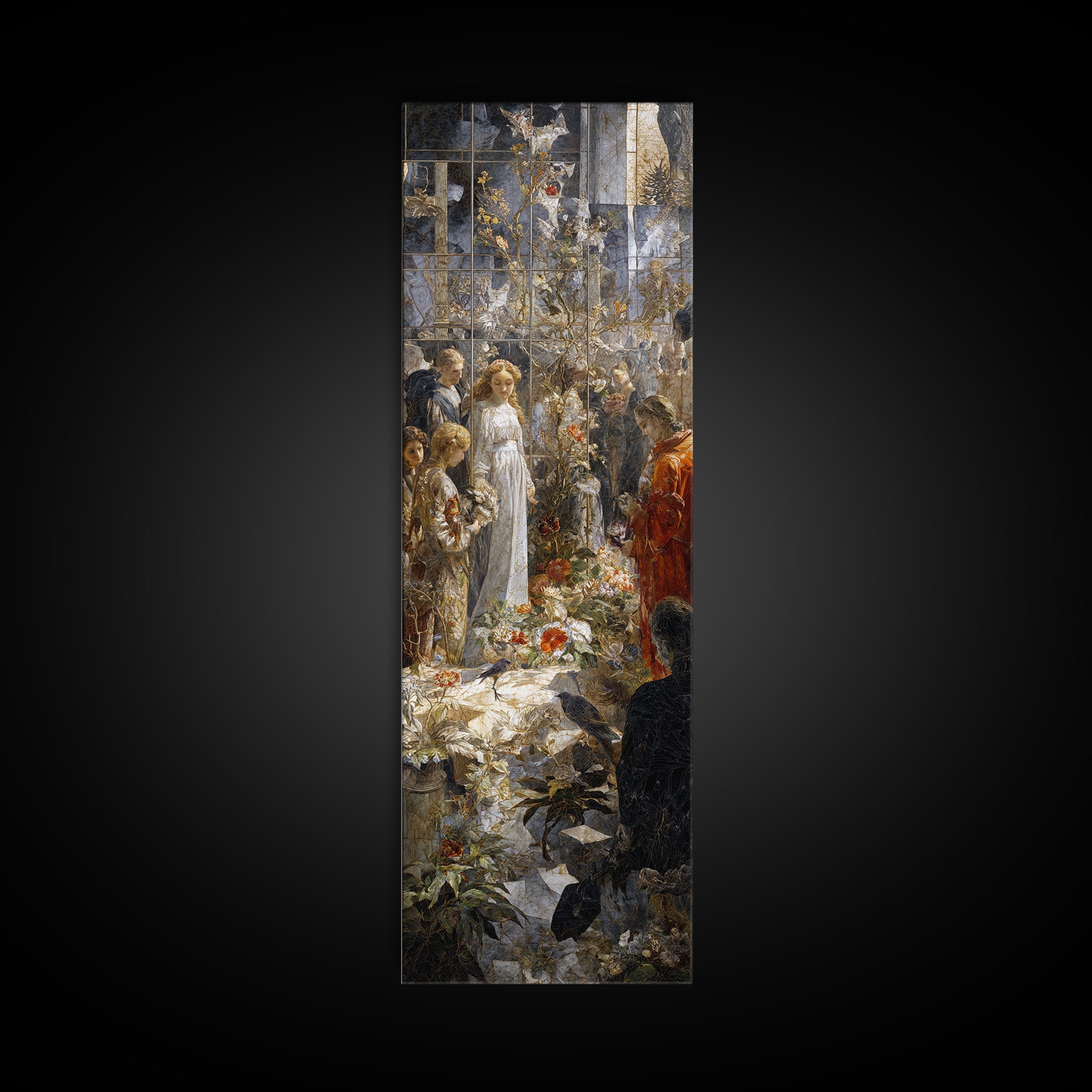 The Cemetery Greenhouse, Ornate Symbolist Art, Tall Narrow Wall Art, Dark Fantasy Wall Art, Framed Canvas Print, Halloween Wall Art