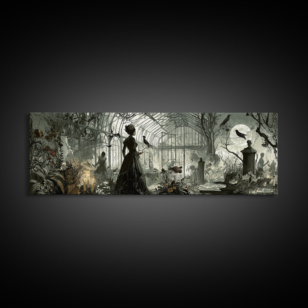 The Cemetery Greenhouse, Decadent Gothic Art, Extra Wide Wall Art, Dark Fantasy Wall Art, Canvas Print, Halloween Wall Art