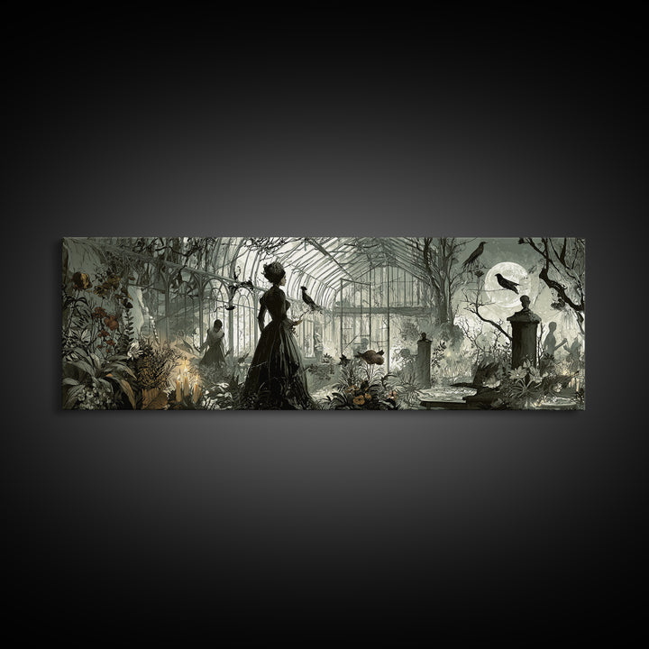 The Cemetery Greenhouse, Decadent Gothic Art, Extra Wide Wall Art, Dark Fantasy Wall Art, Canvas Print, Halloween Wall Art