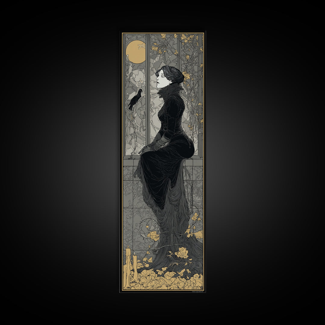 The Cemetery Greenhouse, Decadent Line Art, Tall Narrow Wall Art, Gothic Horror Wall Art, Canvas Print, Halloween Wall Art