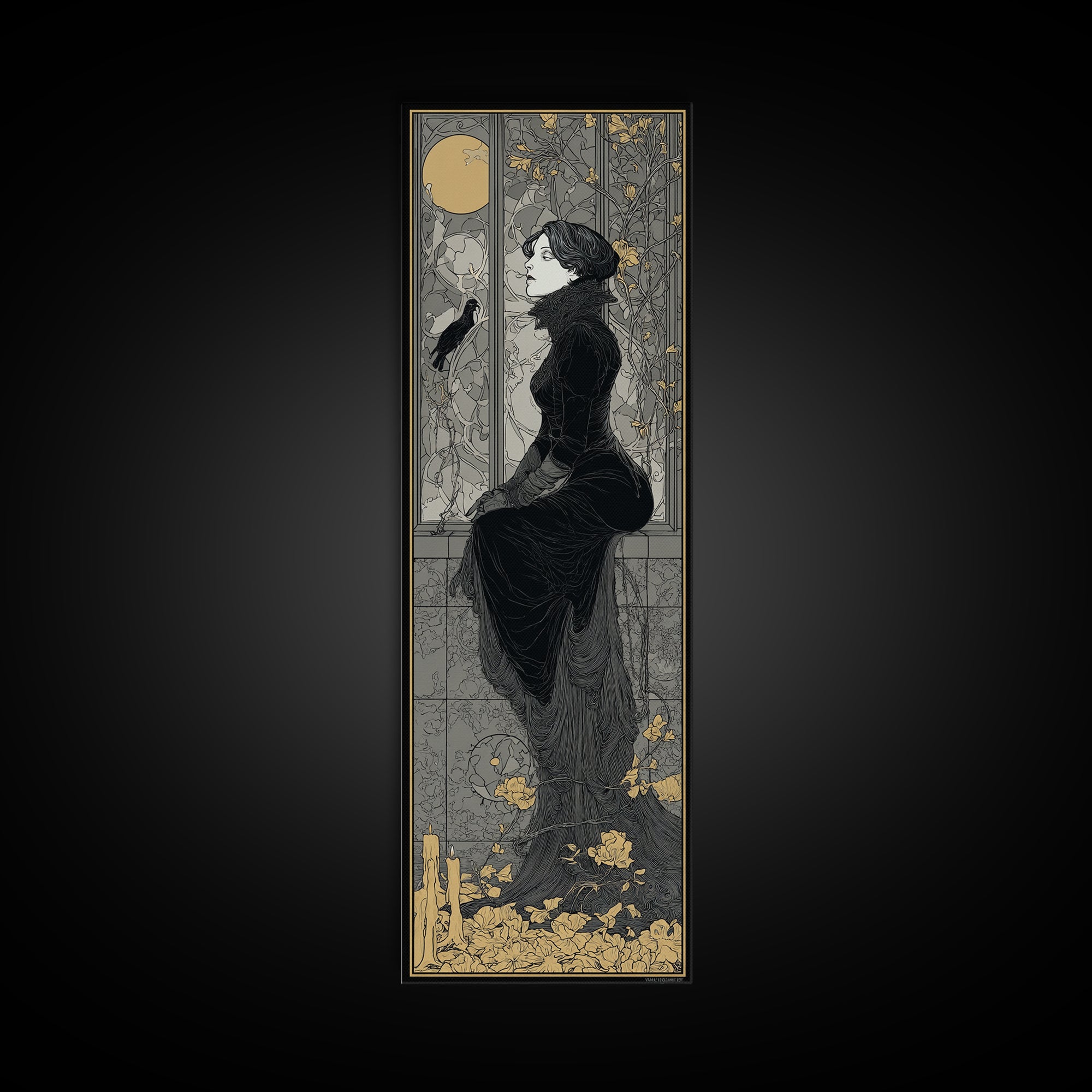 The Cemetery Greenhouse, Decadent Line Art, Tall Narrow Wall Art, Gothic Horror Wall Art, Canvas Print, Halloween Wall Art