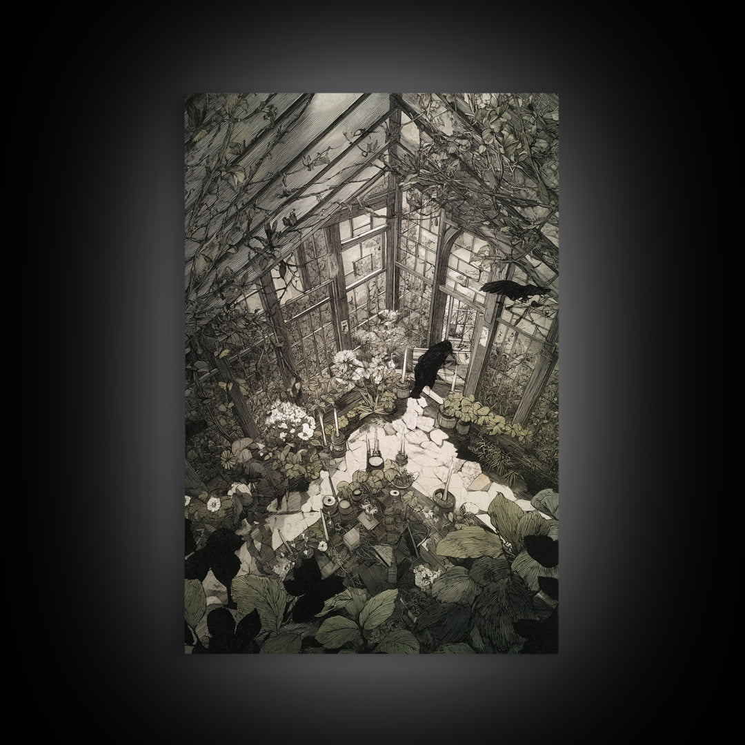 The Cemetery Greenhouse, Victorian Macabre Art, Vertical Wall Art, Dark Halloween Decor, Canvas Print, Halloween Wall Art