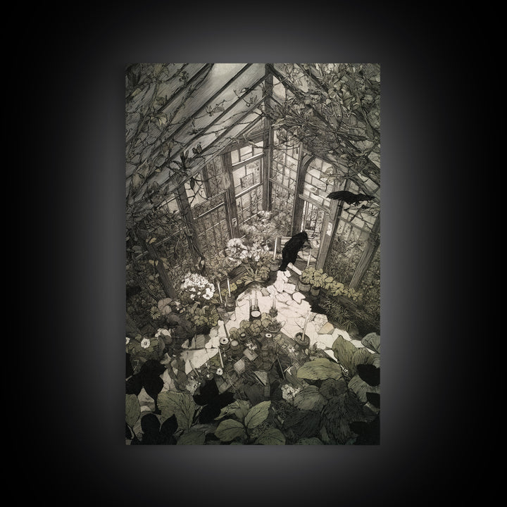 The Cemetery Greenhouse, Victorian Macabre Art, Vertical Wall Art, Dark Halloween Decor, Canvas Print, Halloween Wall Art