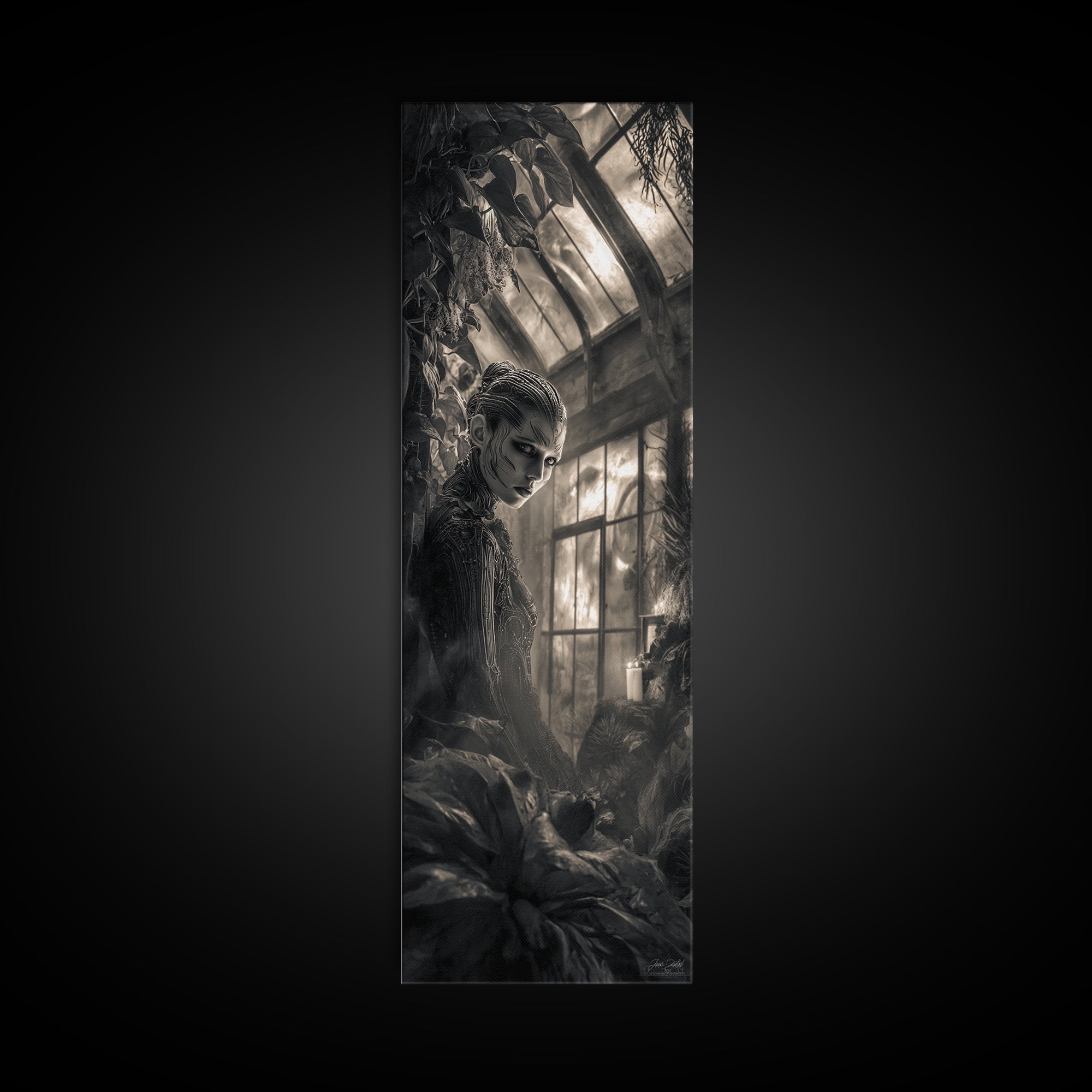 The Cemetery Greenhouse, Biomechanical Horror Art, Tall Narrow Wall Art, Gothic Horror Wall Art, Canvas Print, Halloween Wall Art