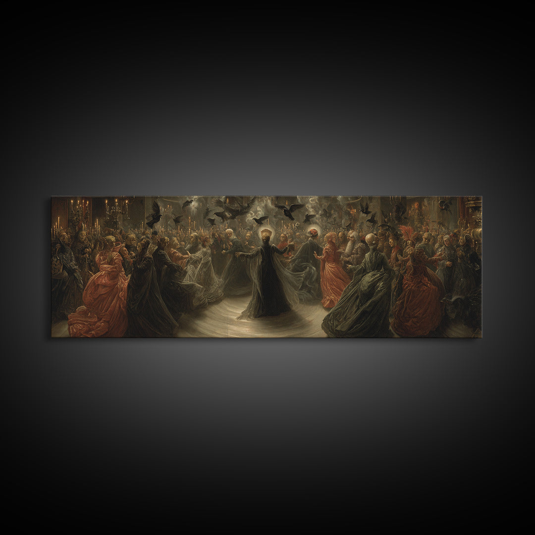 The Midnight Masquerade, Dark Renaissance Art, Extra Wide Wall Art, Gothic Horror Wall Art, Canvas Print, Halloween Wall Art