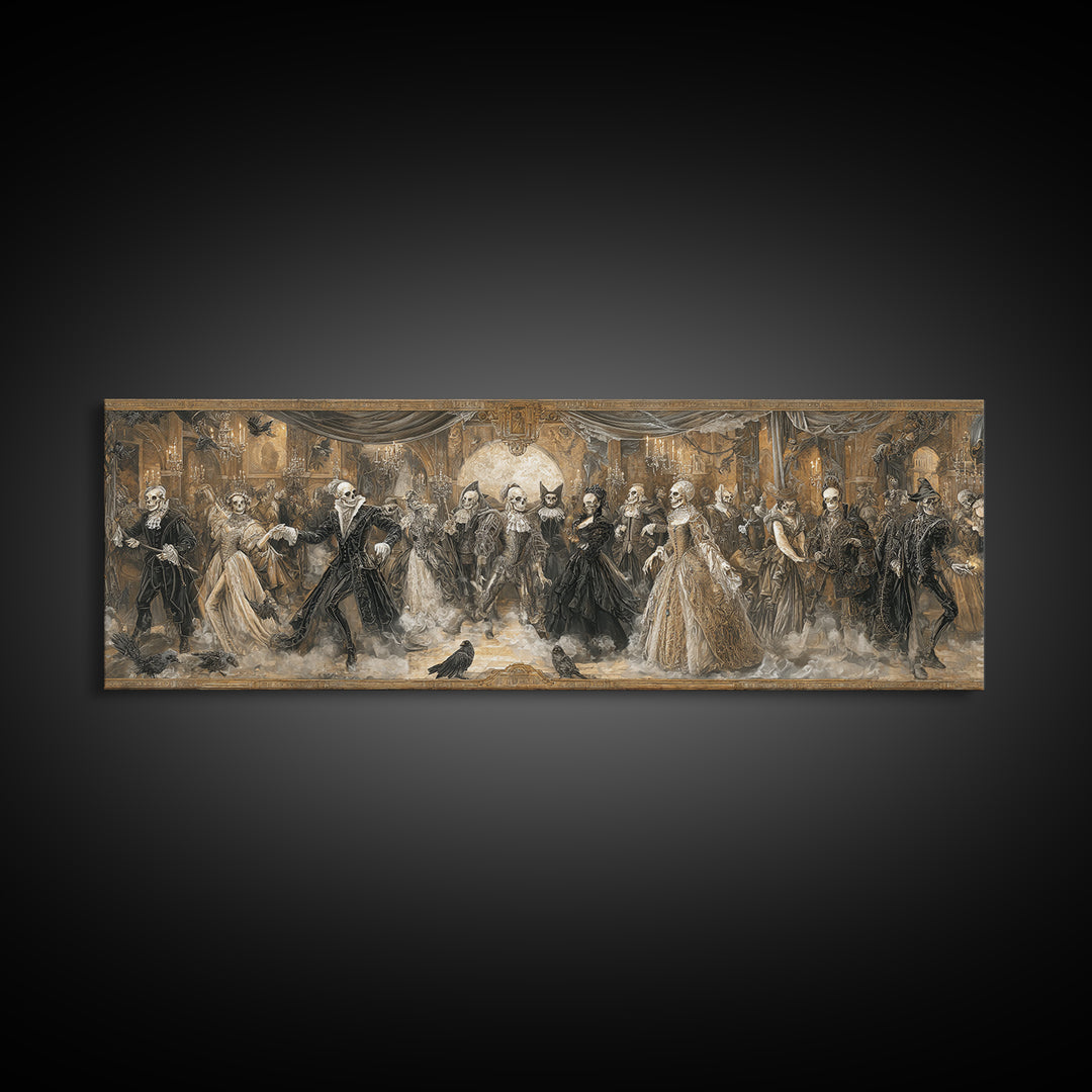 The Midnight Masquerade, Danse Macabre Art, Extra Wide Wall Art, Macabre Wall Art, Canvas Print, Halloween Wall Art