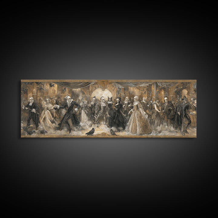The Midnight Masquerade, Danse Macabre Art, Extra Wide Wall Art, Macabre Wall Art, Canvas Print, Halloween Wall Art