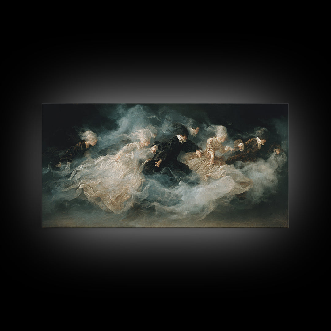 The Midnight Masquerade, Dark Romantic Horror Art, Wide Panoramic Art, Macabre Wall Art, Canvas Print, Halloween Wall Art