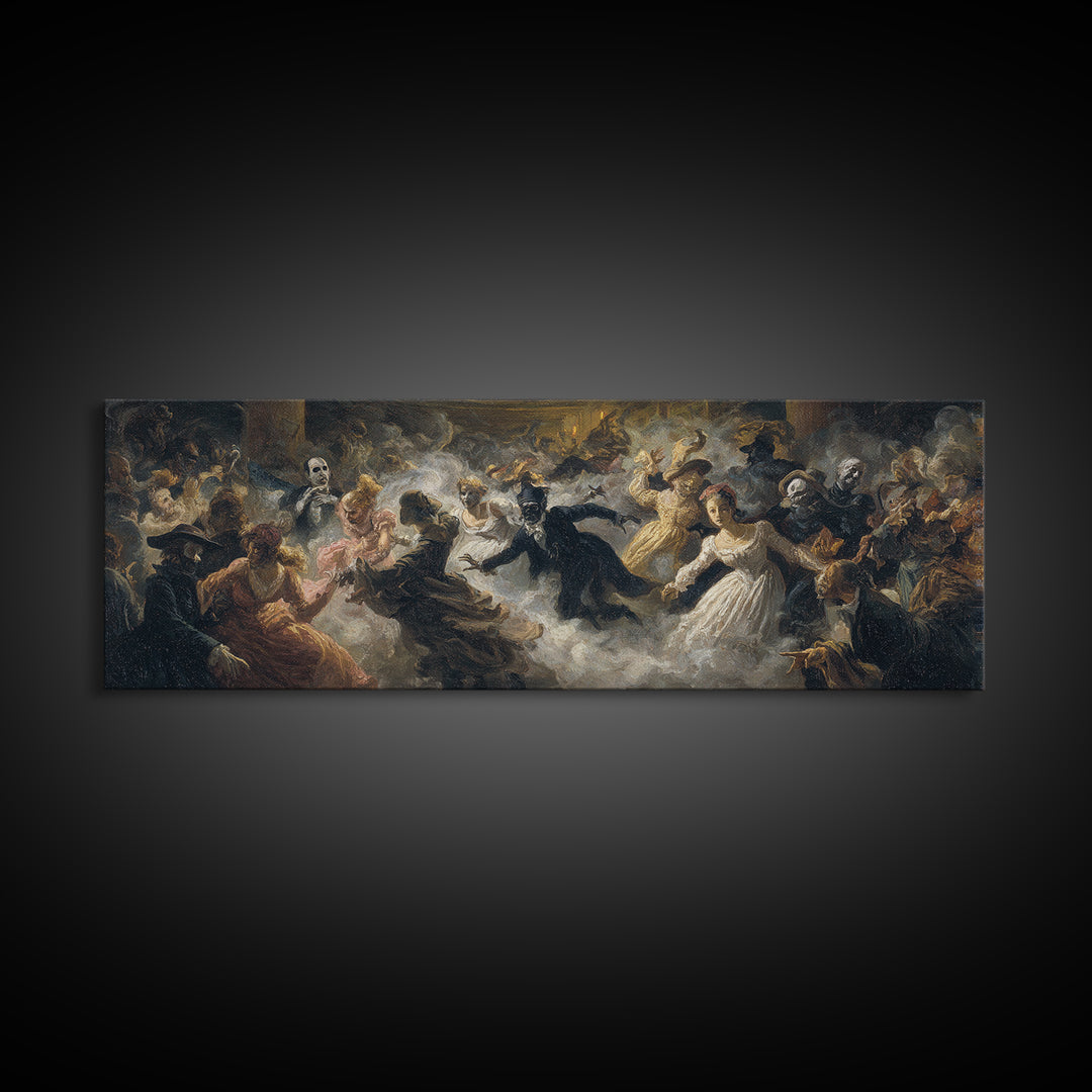 The Midnight Masquerade, Gothic Nightmare Art, Extra Wide Wall Art, Dark Halloween Decor, Canvas Print, Halloween Wall Art
