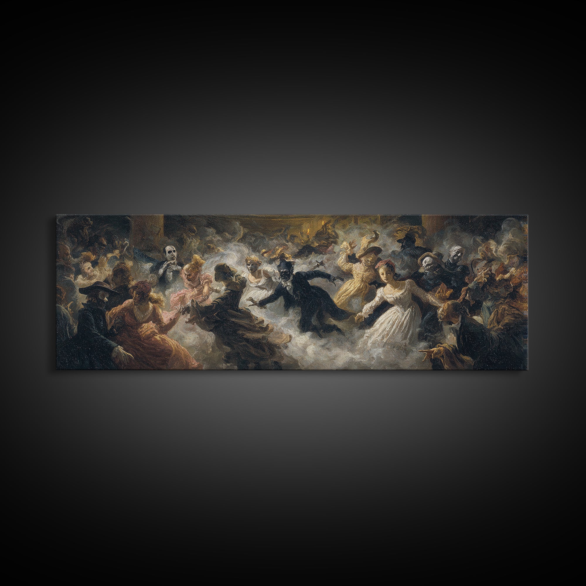 The Midnight Masquerade, Gothic Nightmare Art, Extra Wide Wall Art, Dark Halloween Decor, Canvas Print, Halloween Wall Art