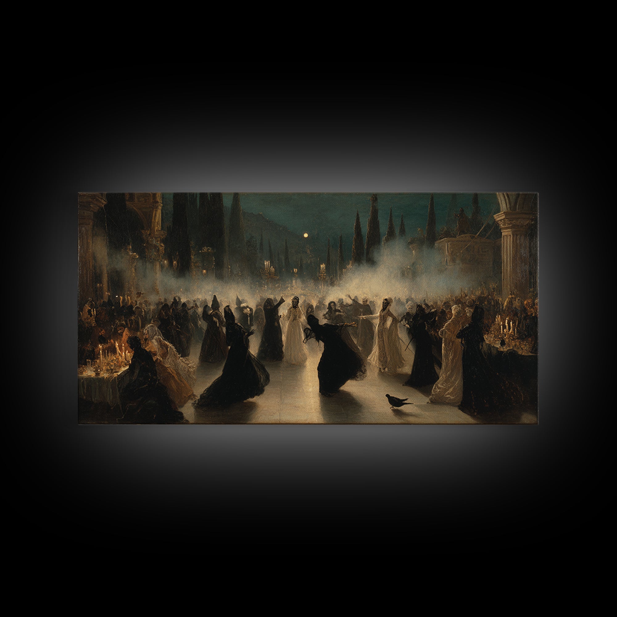 The Midnight Masquerade, Symbolist Gothic Landscape, Wide Panoramic Art, Dark Fantasy Wall Art, Canvas Print, Halloween Wall Art
