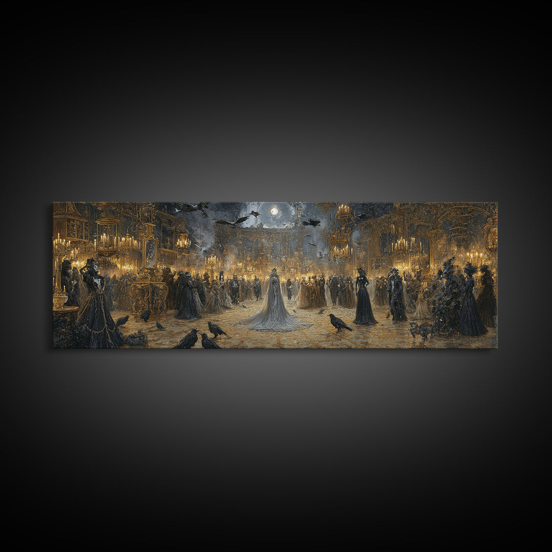 The Midnight Masquerade, Ornate Symbolist Art, Extra Wide Wall Art, Macabre Wall Art, Framed Canvas Print, Halloween Wall Art