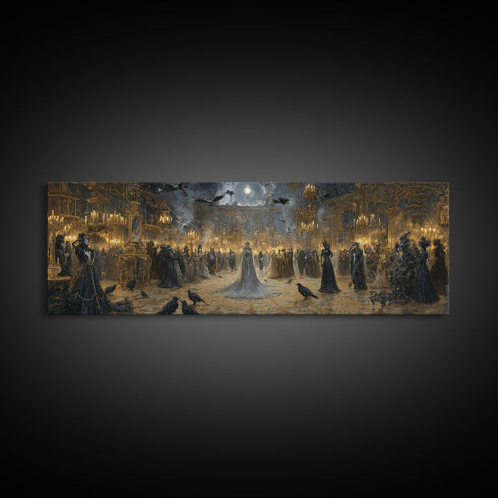 The Midnight Masquerade, Ornate Symbolist Art, Extra Wide Wall Art, Macabre Wall Art, Framed Canvas Print, Halloween Wall Art