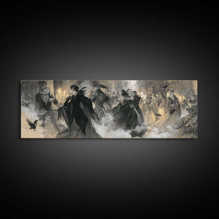 The Midnight Masquerade, Decadent Gothic Art, Extra Wide Wall Art, Gothic Horror Wall Art, Canvas Print, Halloween Wall Art