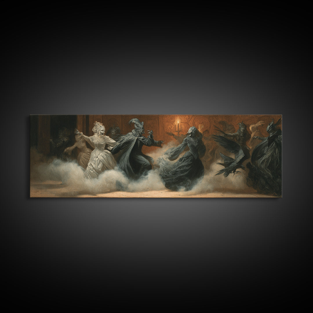 The Midnight Masquerade, Dark Symbolist Art, Extra Wide Wall Art, Gothic Horror Wall Art, Canvas Print, Halloween Wall Art