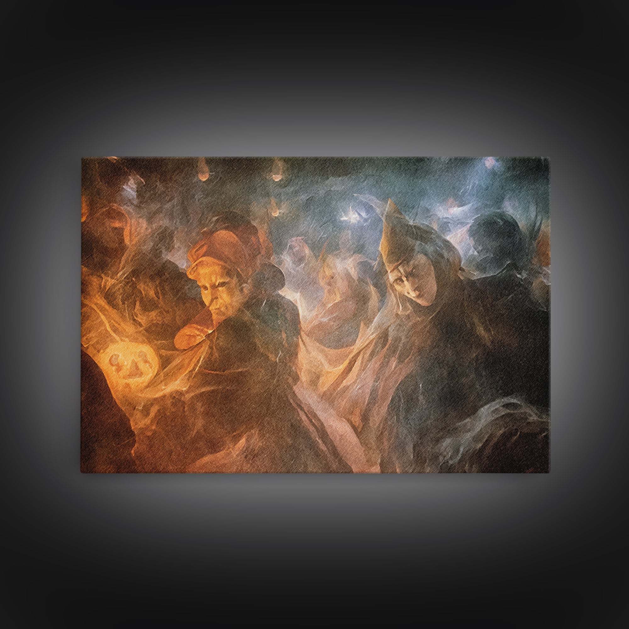 The Midnight Masquerade, Expressionist Gothic Art, Landscape Wall Art, Dark Halloween Decor, Framed Canvas Print, Halloween Wall Art