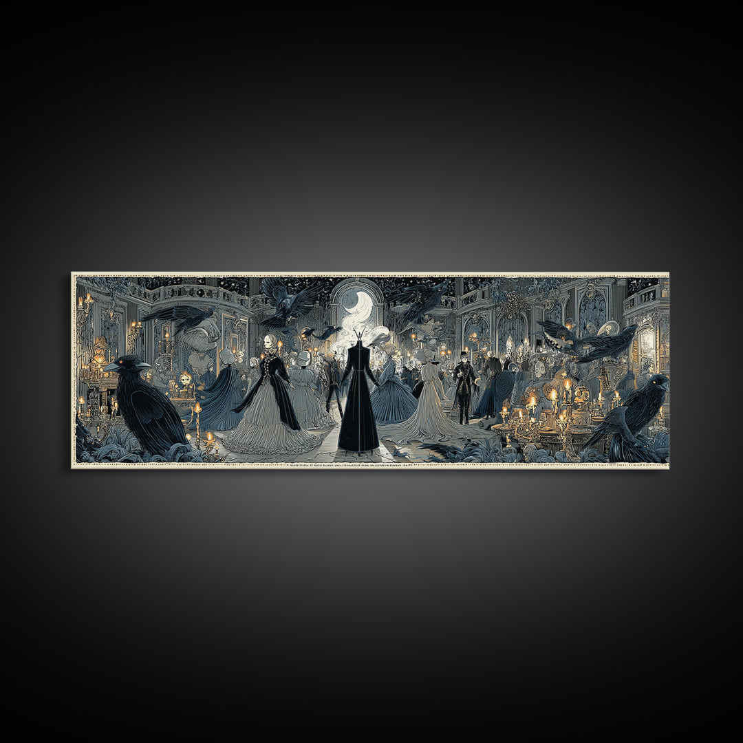 The Midnight Masquerade, Victorian Macabre Art, Extra Wide Wall Art, Gothic Horror Wall Art, Canvas Print, Halloween Wall Art