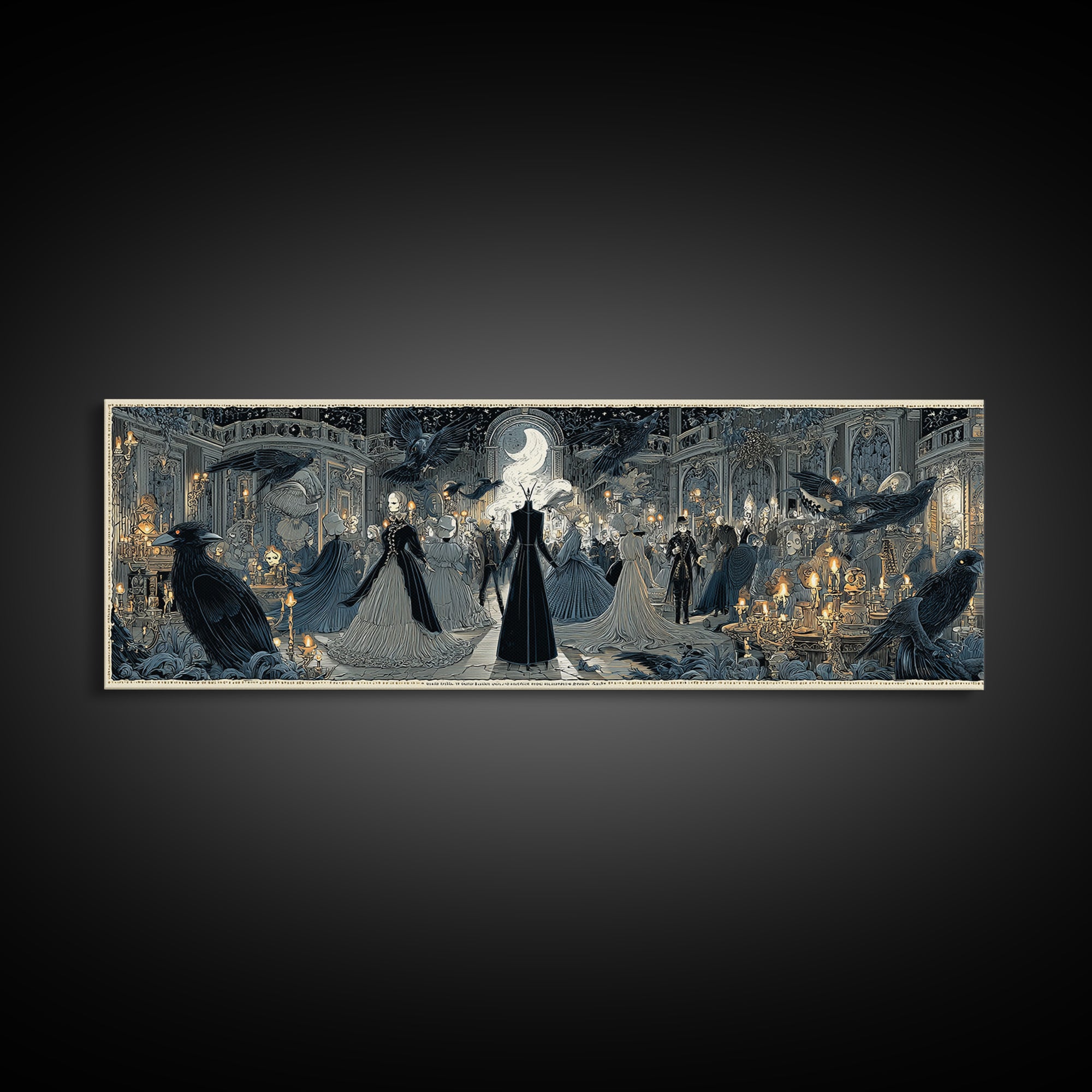 The Midnight Masquerade, Victorian Macabre Art, Extra Wide Wall Art, Gothic Horror Wall Art, Canvas Print, Halloween Wall Art