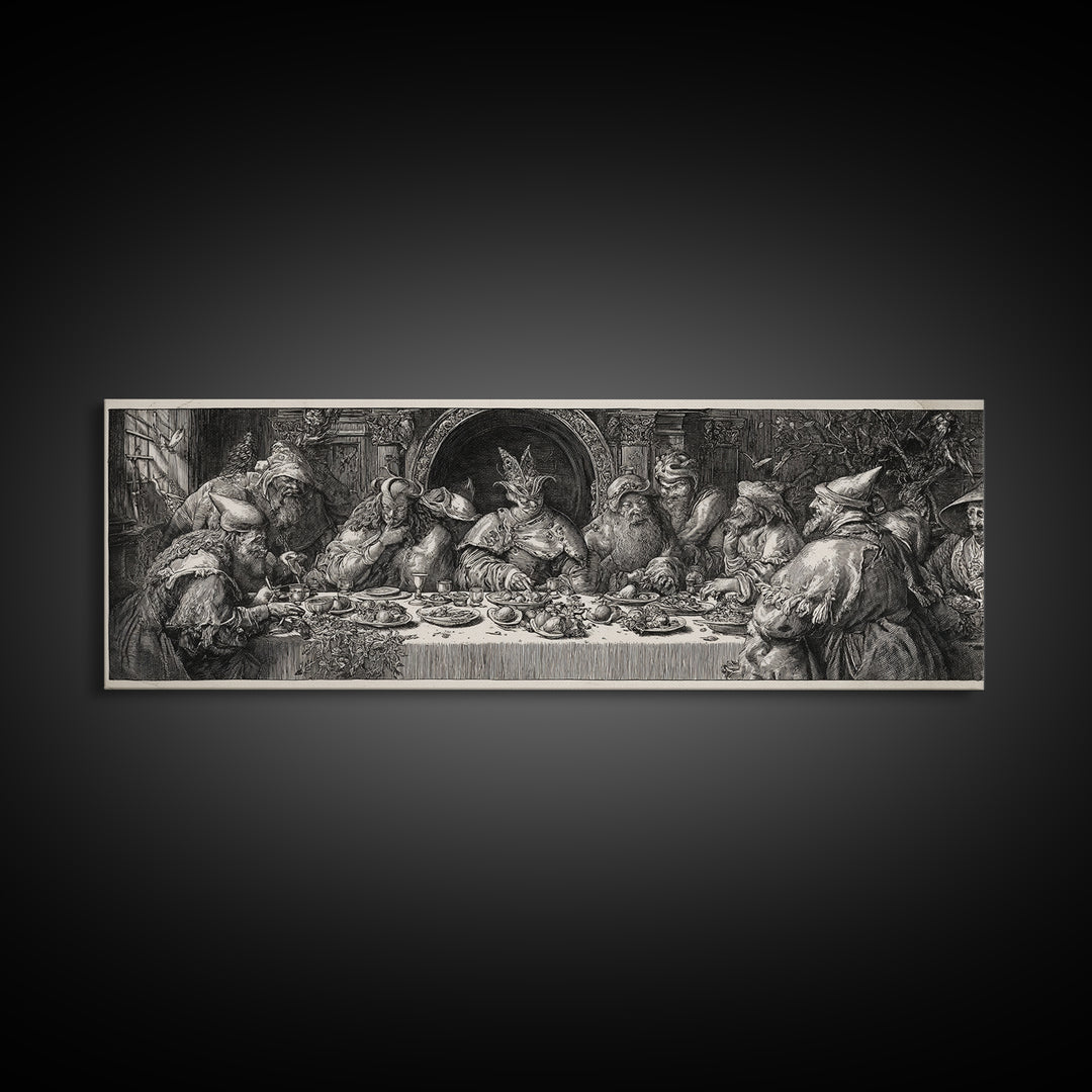 The Witches' Tea Party, Renaissance Engraving Art, Extra Wide Wall Art, Gothic Horror Wall Art, Canvas Print, Halloween Wall Art