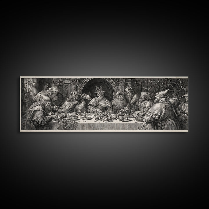 The Witches' Tea Party, Renaissance Engraving Art, Extra Wide Wall Art, Gothic Horror Wall Art, Canvas Print, Halloween Wall Art