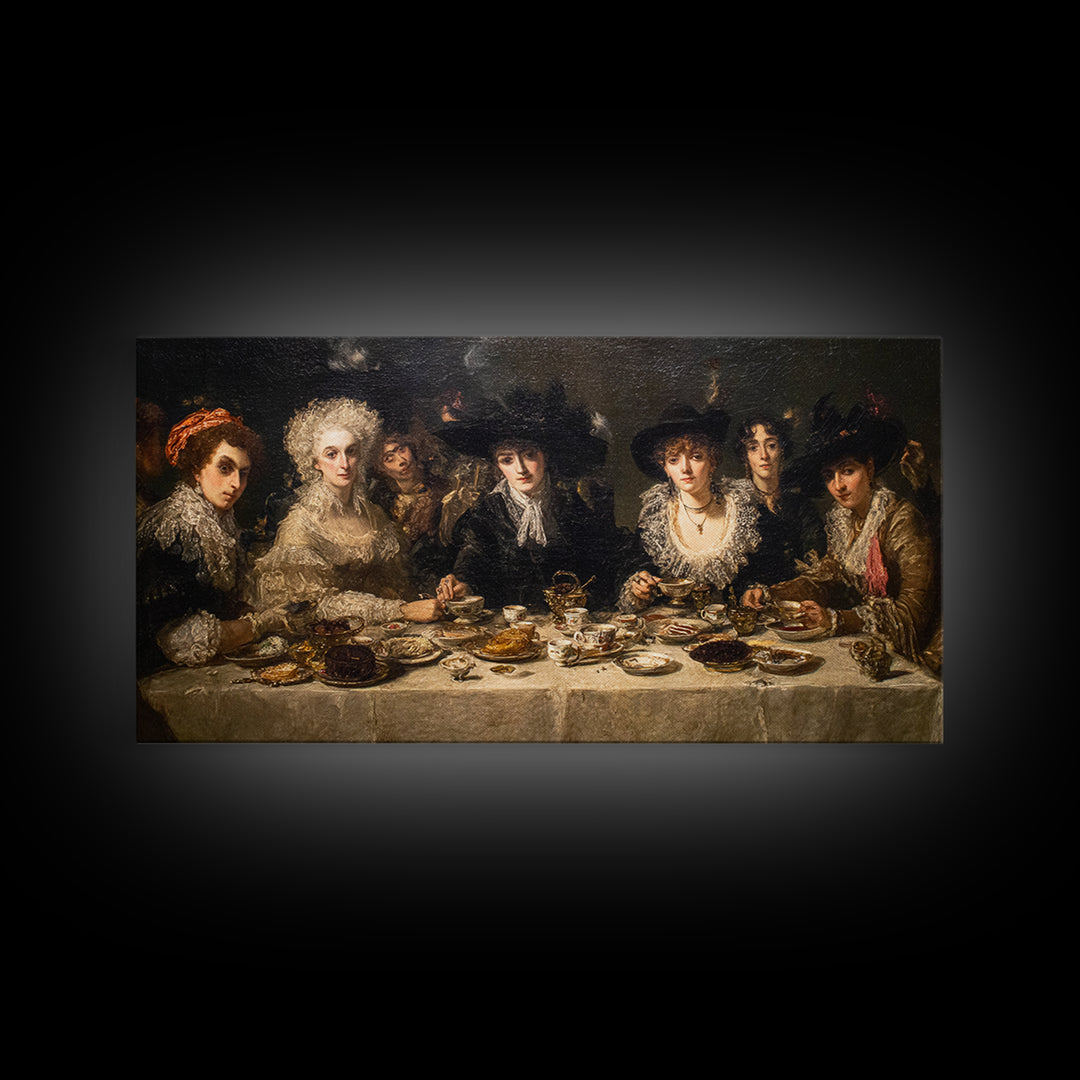 The Witches' Tea Party, Dark Romantic Horror Art, Wide Panoramic Art, Dark Fantasy Wall Art, Framed Canvas Print, Halloween Wall Art