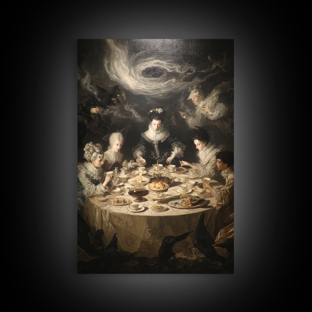 The Witches' Tea Party, Gothic Nightmare Art, Vertical Wall Art, Dark Fantasy Wall Art, Framed Canvas Print, Halloween Wall Art