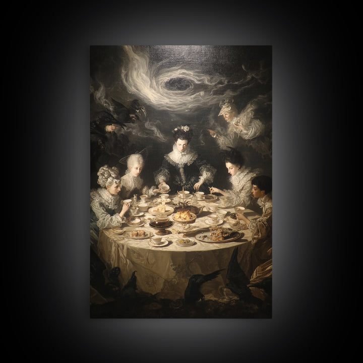 The Witches' Tea Party, Gothic Nightmare Art, Vertical Wall Art, Dark Fantasy Wall Art, Framed Canvas Print, Halloween Wall Art