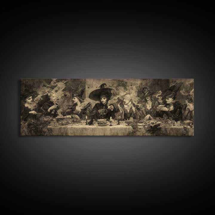 The Witches' Tea Party, Dark Symbolist Art, Extra Wide Wall Art, Dark Fantasy Wall Art, Framed Canvas Print, Halloween Wall Art