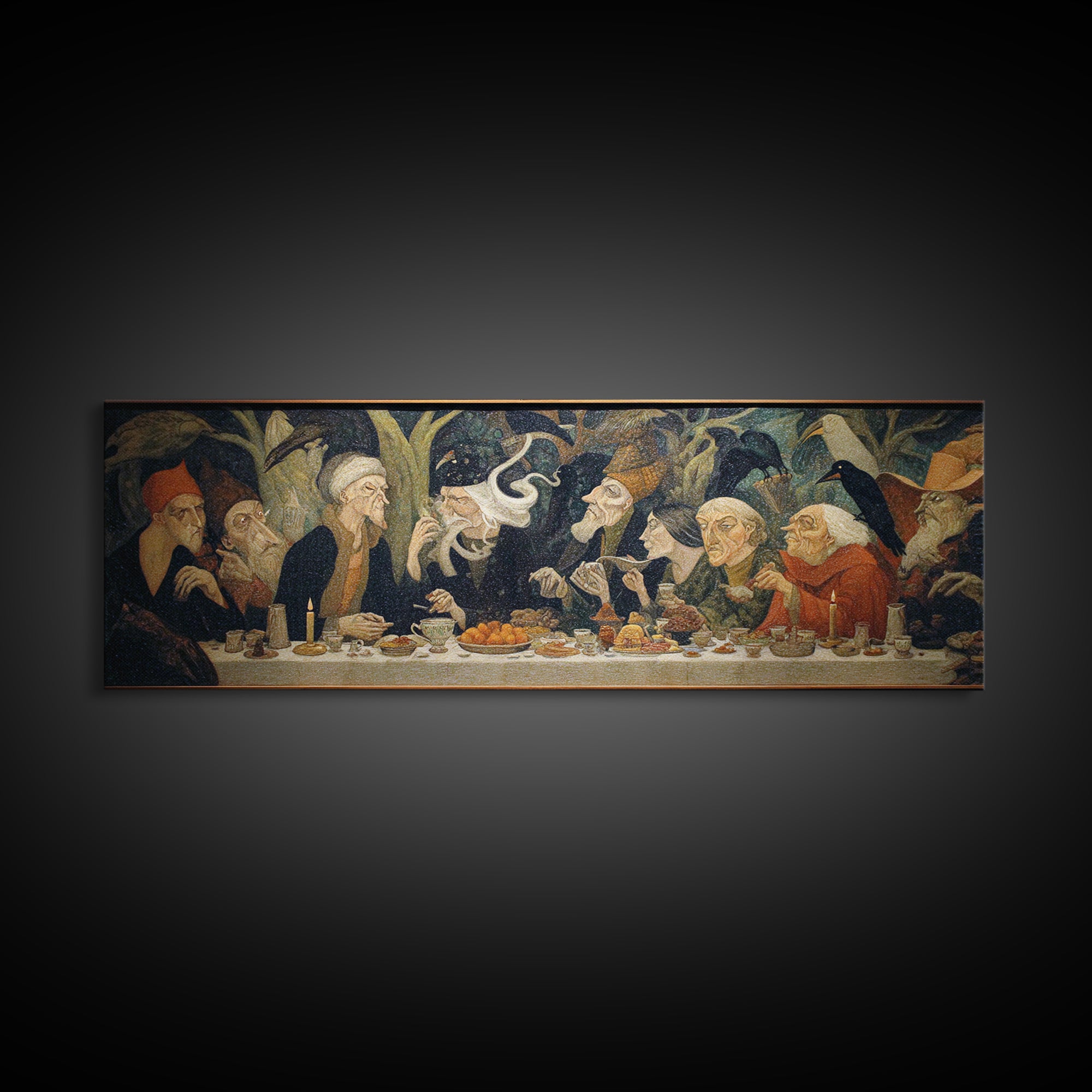 The Witches' Tea Party, Expressionist Gothic Art, Extra Wide Wall Art, Dark Fantasy Wall Art, Framed Canvas Print, Halloween Wall Art