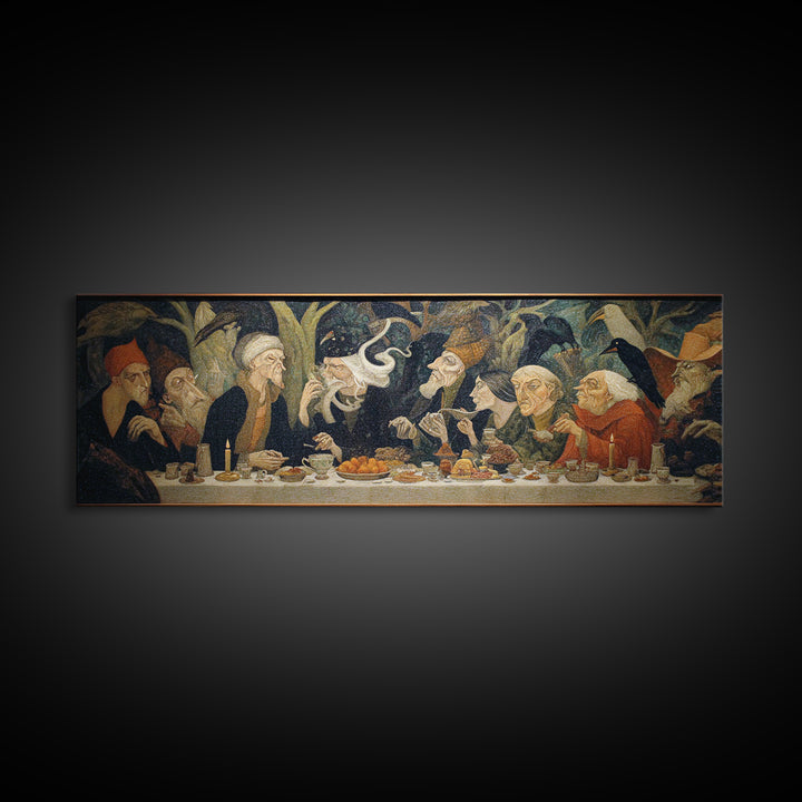 The Witches' Tea Party, Expressionist Gothic Art, Extra Wide Wall Art, Dark Fantasy Wall Art, Framed Canvas Print, Halloween Wall Art