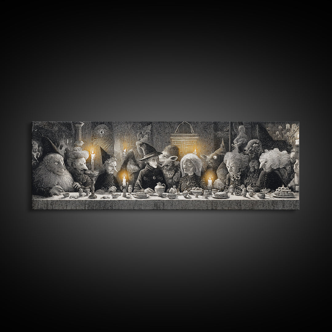 The Witches' Tea Party, Victorian Macabre Art, Extra Wide Wall Art, Macabre Wall Art, Framed Canvas Print, Halloween Wall Art