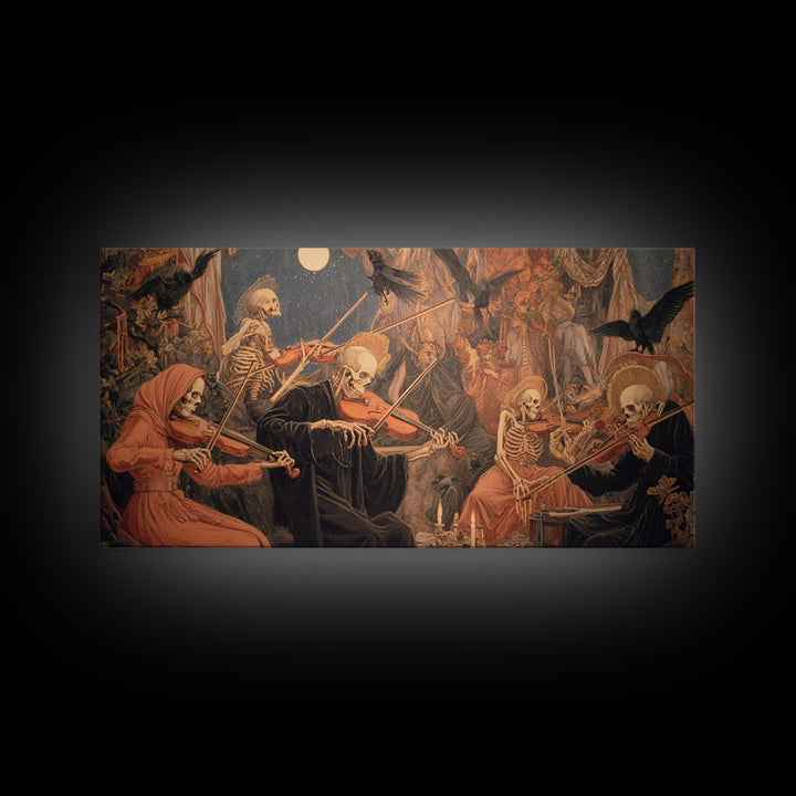 The Skeleton Orchestra, Dark Renaissance Art, Wide Panoramic Art, Gothic Horror Wall Art, Canvas Print, Halloween Wall Art