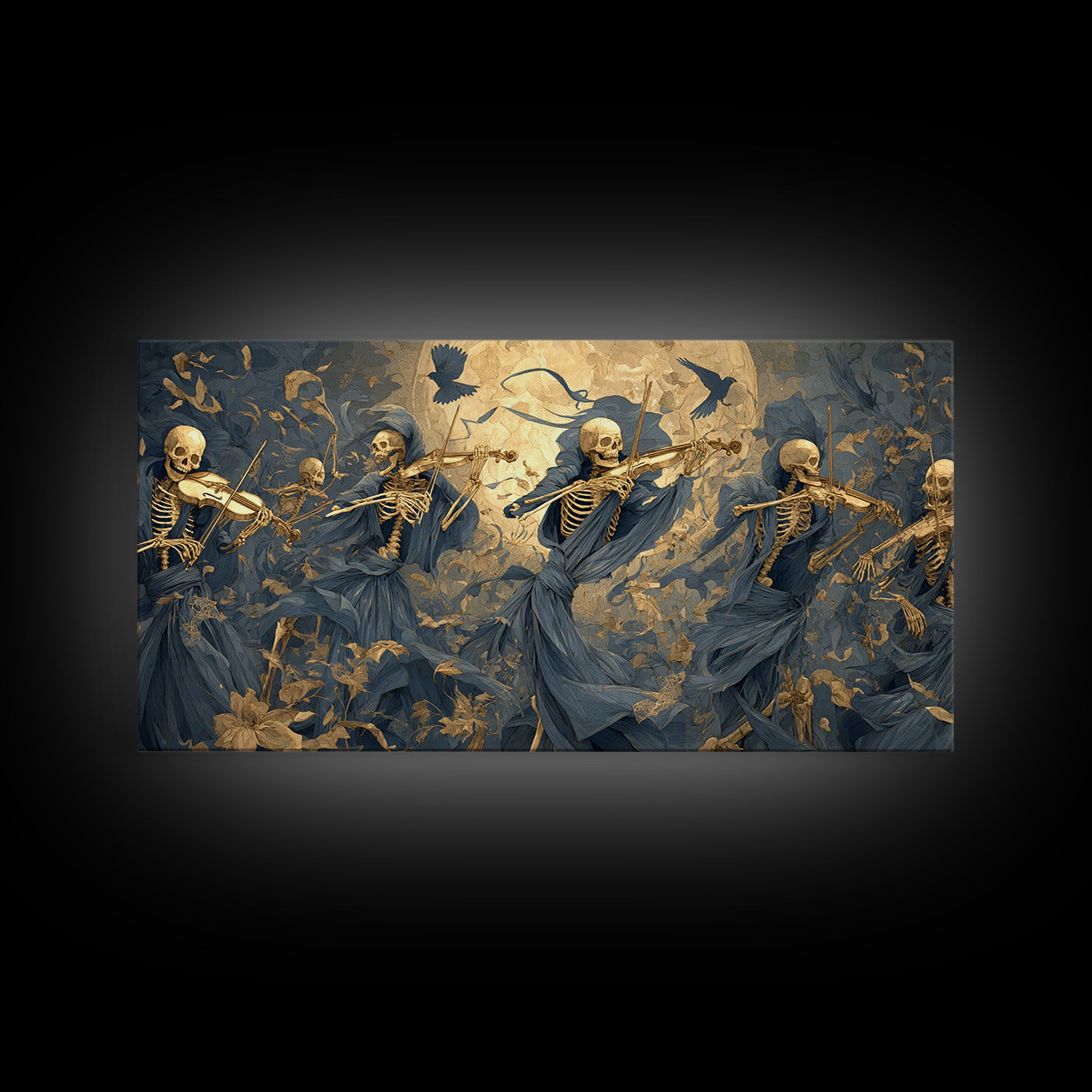 The Skeleton Orchestra, Danse Macabre Art, Wide Panoramic Art, Macabre Wall Art, Canvas Print, Halloween Wall Art