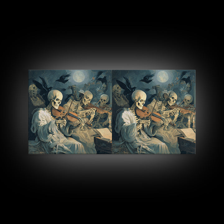 The Skeleton Orchestra, Gothic Nightmare Art, Wide Panoramic Art, Dark Fantasy Wall Art, Canvas Print, Halloween Wall Art