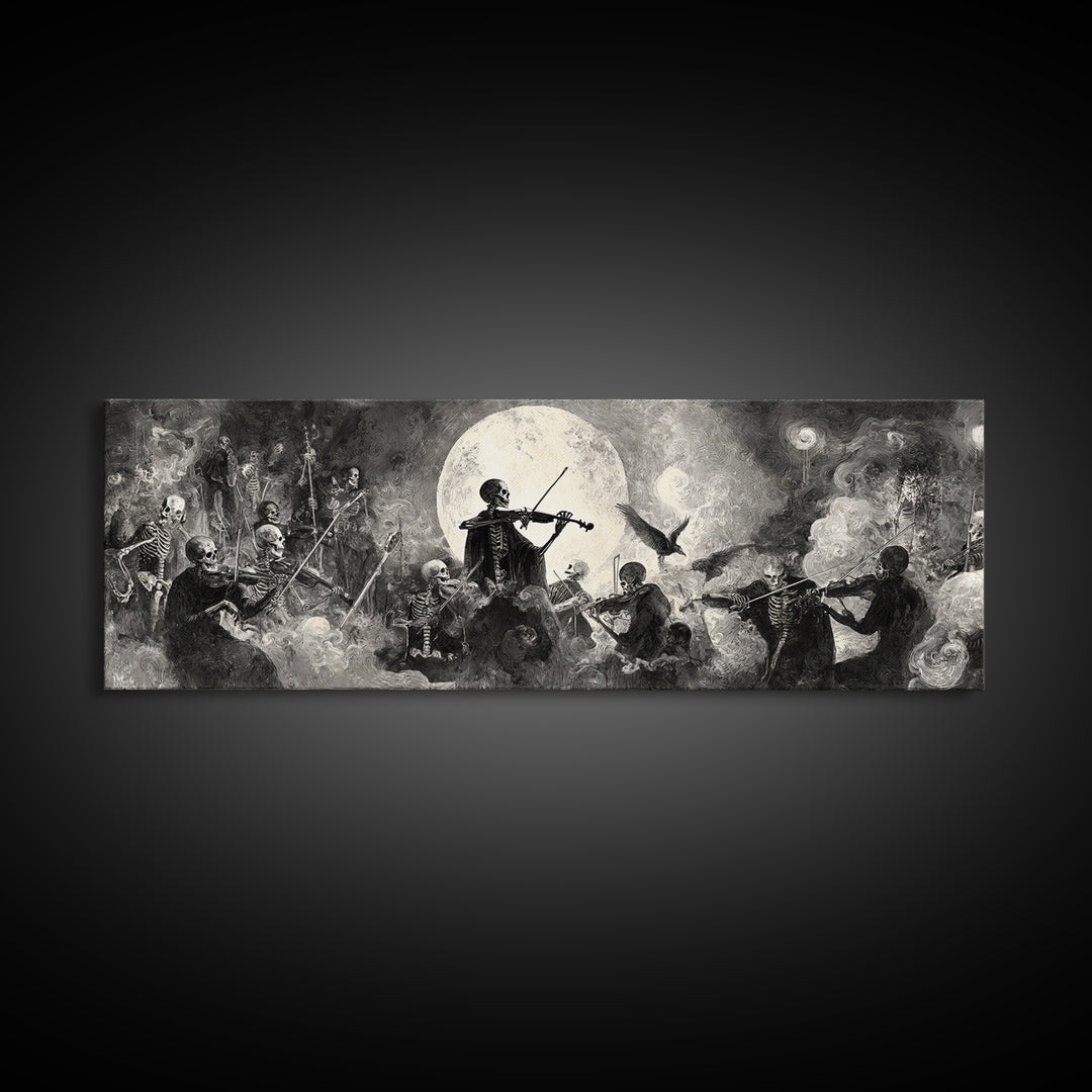 The Skeleton Orchestra, Symbolist Dream Art, Extra Wide Wall Art, Gothic Horror Wall Art, Canvas Print, Halloween Wall Art