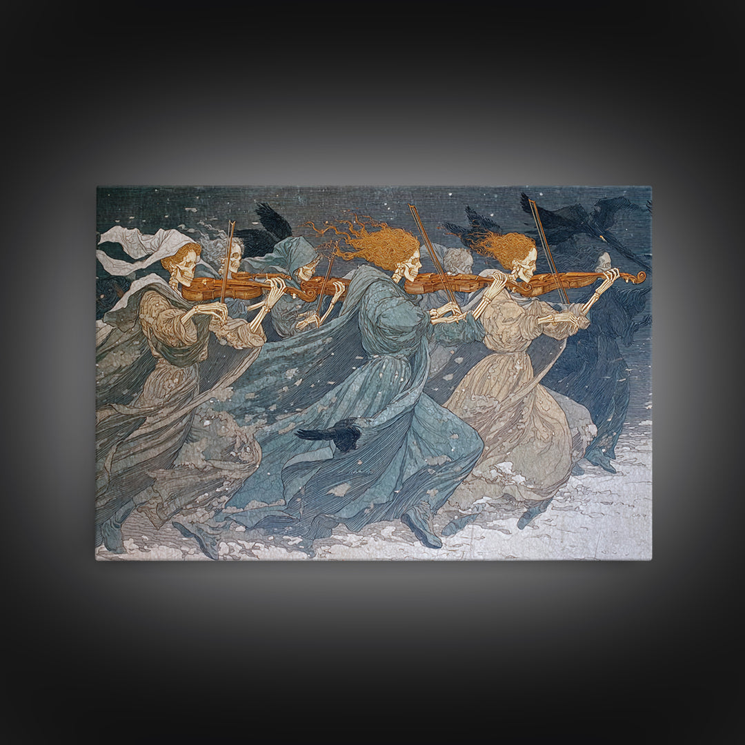 The Skeleton Orchestra, Symbolist Death Art, Landscape Wall Art, Gothic Horror Wall Art, Canvas Print, Halloween Wall Art