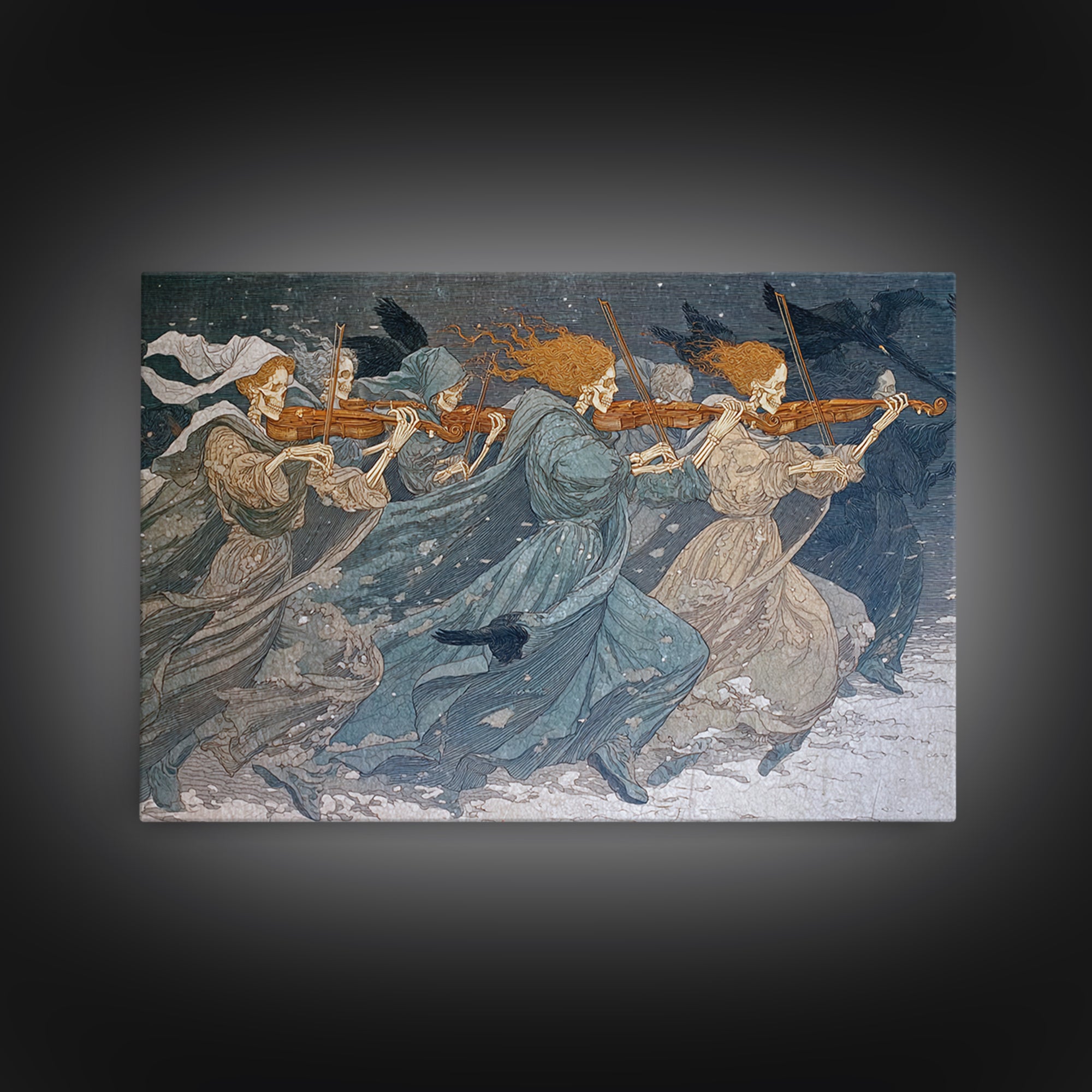 The Skeleton Orchestra, Symbolist Death Art, Landscape Wall Art, Gothic Horror Wall Art, Canvas Print, Halloween Wall Art