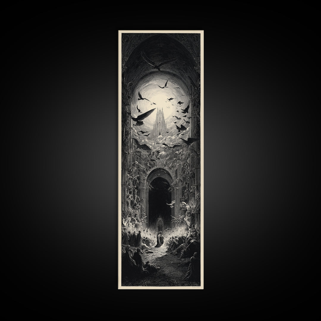 The Ghost Wedding, Gothic Engraving Art, Tall Narrow Wall Art, Macabre Wall Art, Canvas Print, Halloween Wall Art, Seasonal Home Decor
