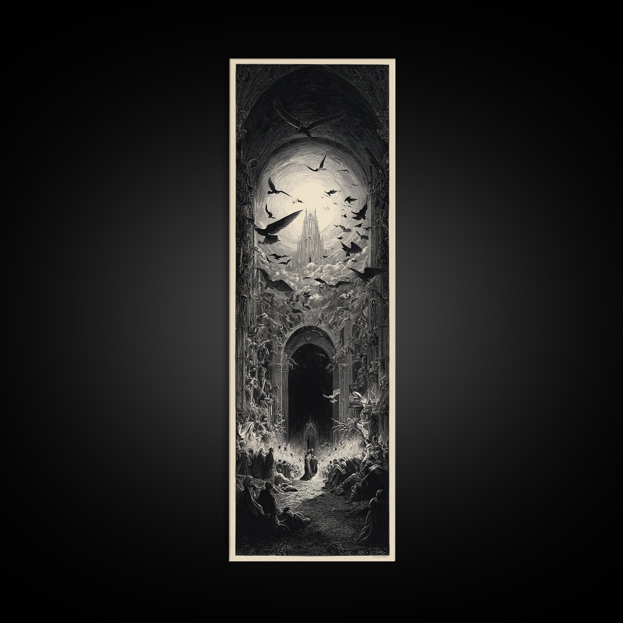 The Ghost Wedding, Gothic Engraving Art, Tall Narrow Wall Art, Macabre Wall Art, Canvas Print, Halloween Wall Art, Seasonal Home Decor