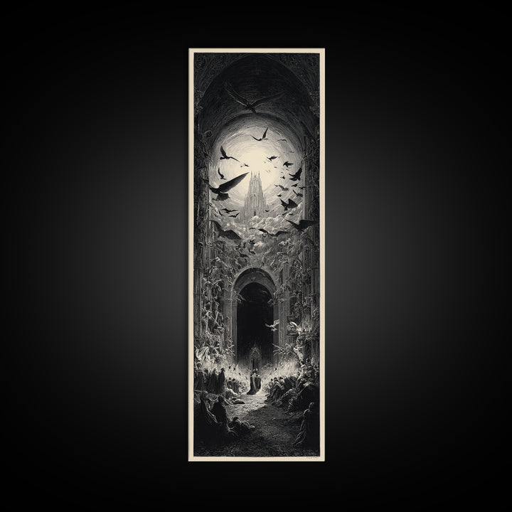 The Ghost Wedding, Gothic Engraving Art, Tall Narrow Wall Art, Macabre Wall Art, Canvas Print, Halloween Wall Art, Seasonal Home Decor
