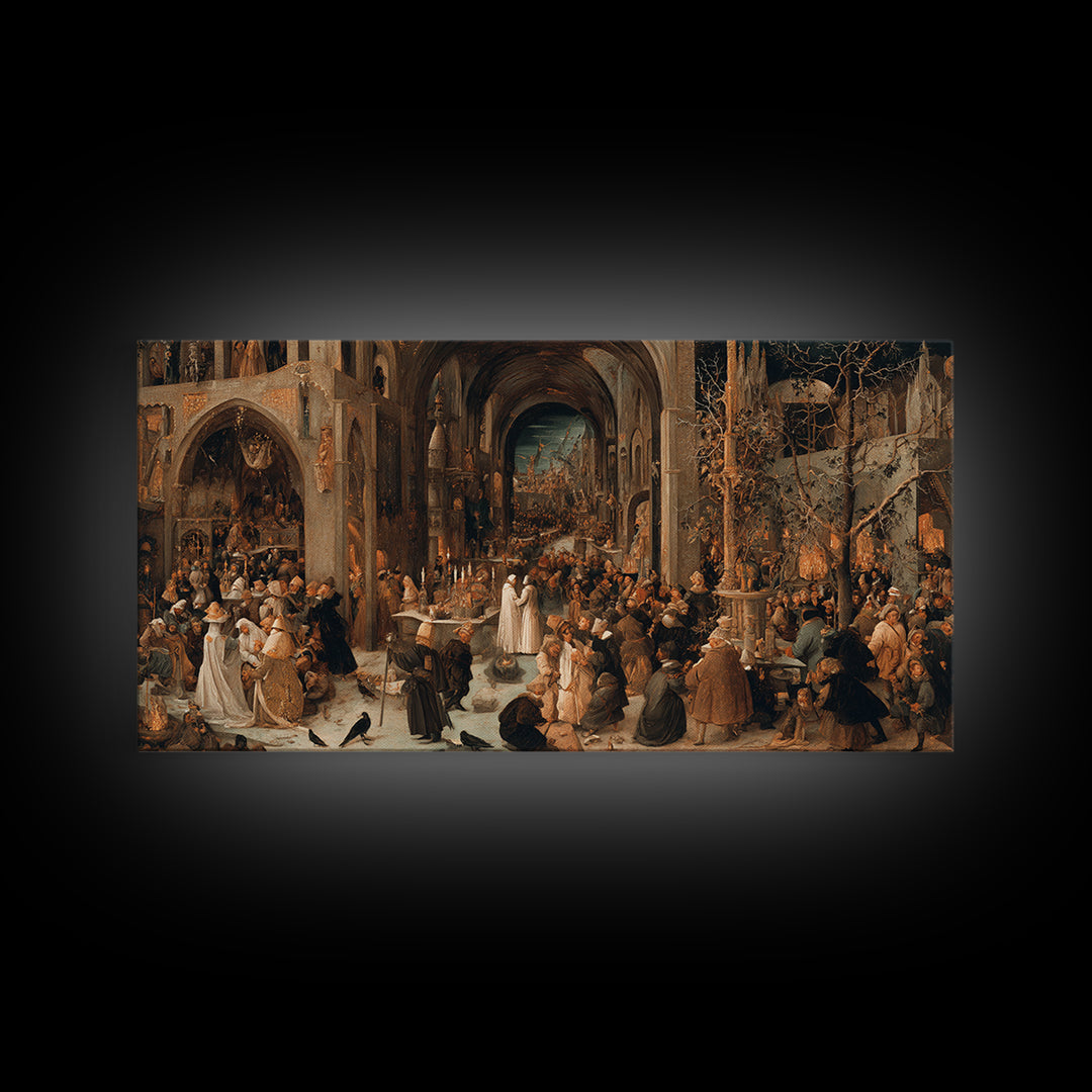 The Ghost Wedding, Northern Renaissance Horror, Wide Panoramic Art, Gothic Horror Wall Art, Canvas Print, Halloween Wall Art