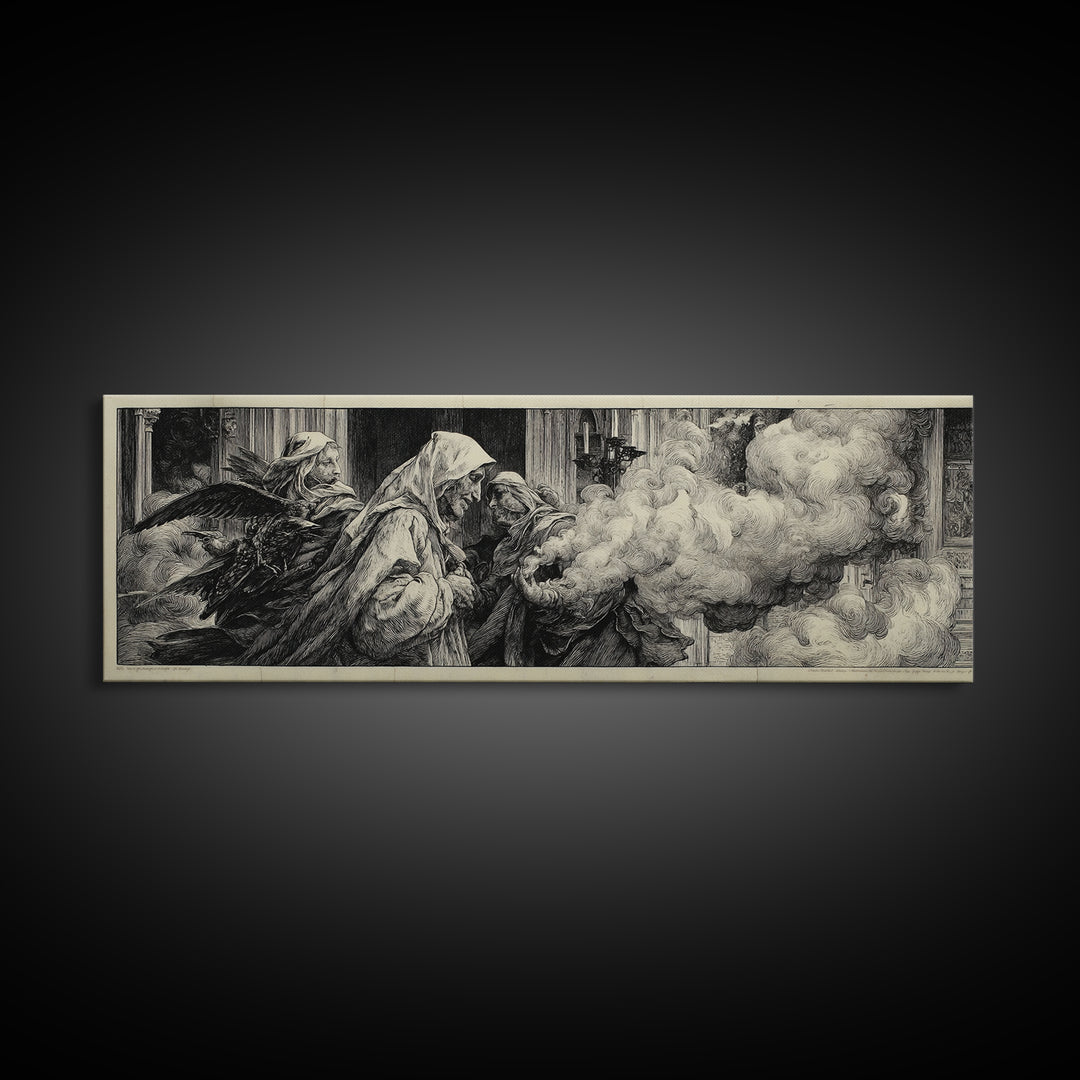 The Ghost Wedding, Renaissance Engraving Art, Extra Wide Wall Art, Gothic Horror Wall Art, Canvas Print, Halloween Wall Art