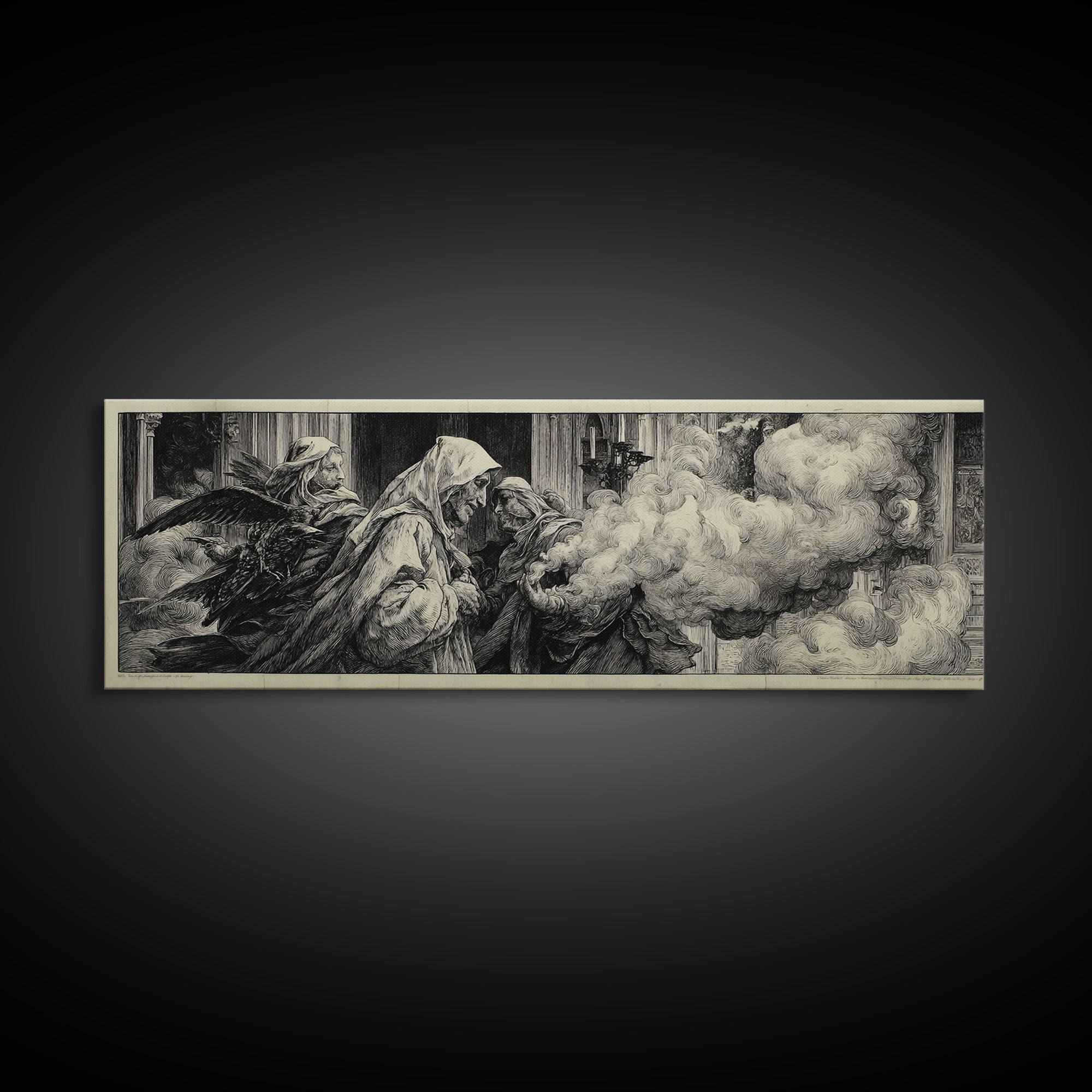 The Ghost Wedding, Renaissance Engraving Art, Extra Wide Wall Art, Gothic Horror Wall Art, Canvas Print, Halloween Wall Art