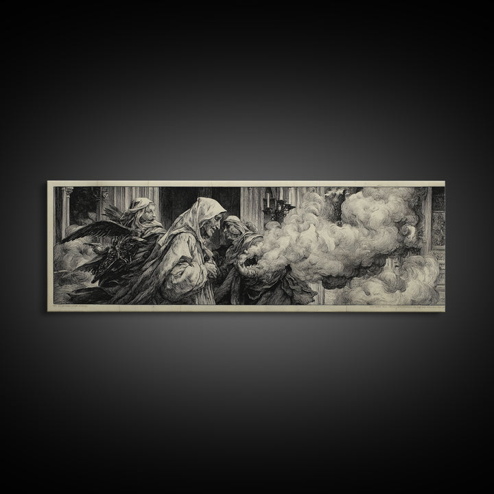 The Ghost Wedding, Renaissance Engraving Art, Extra Wide Wall Art, Gothic Horror Wall Art, Canvas Print, Halloween Wall Art