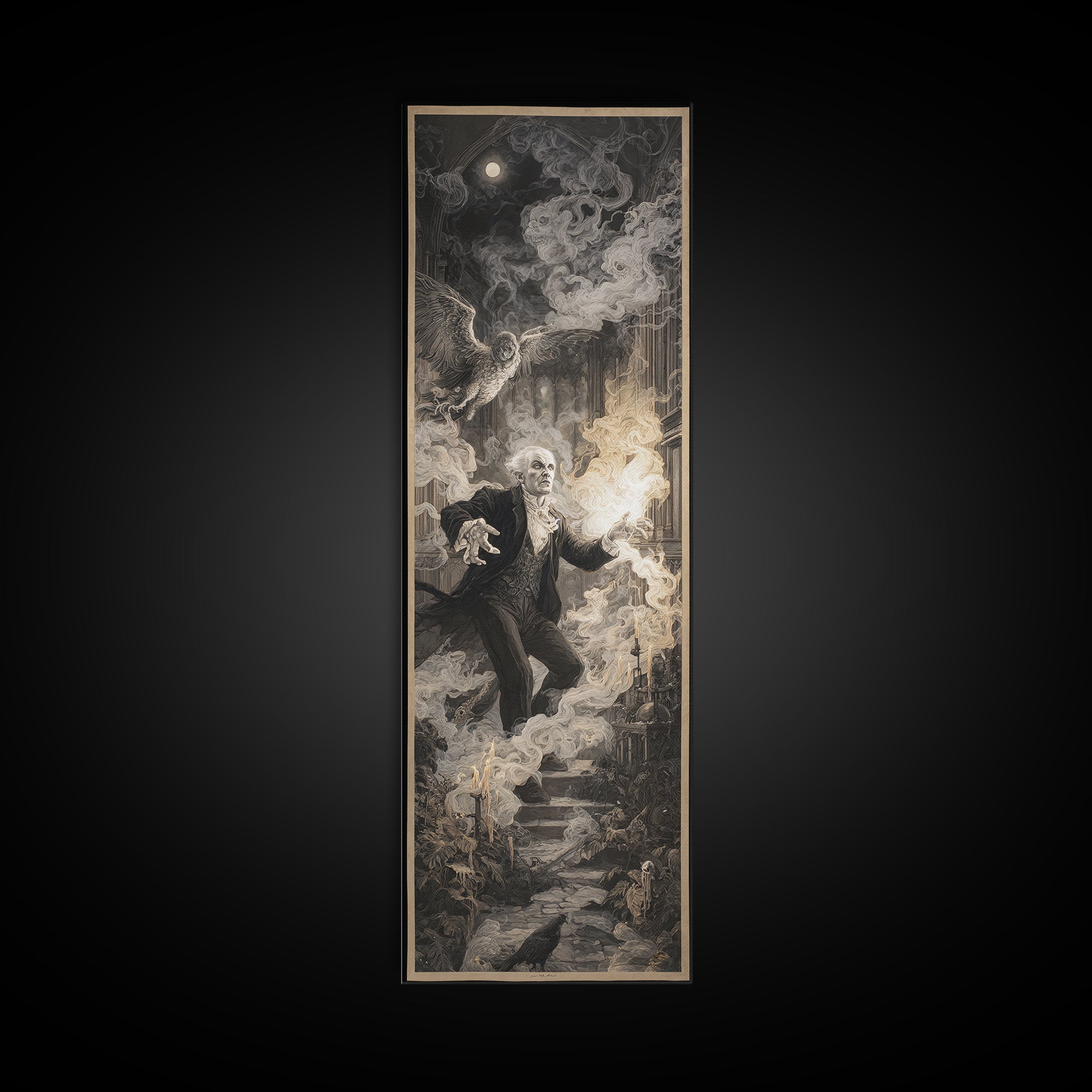 The Ghost Wedding, Visionary Gothic Art, Tall Narrow Wall Art, Dark Fantasy Wall Art, Canvas Print, Halloween Wall Art